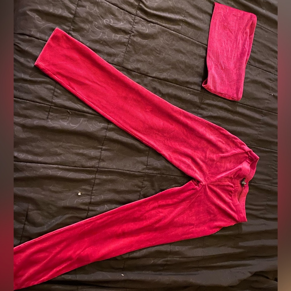 Red/burgundy two piece tube top & pants set